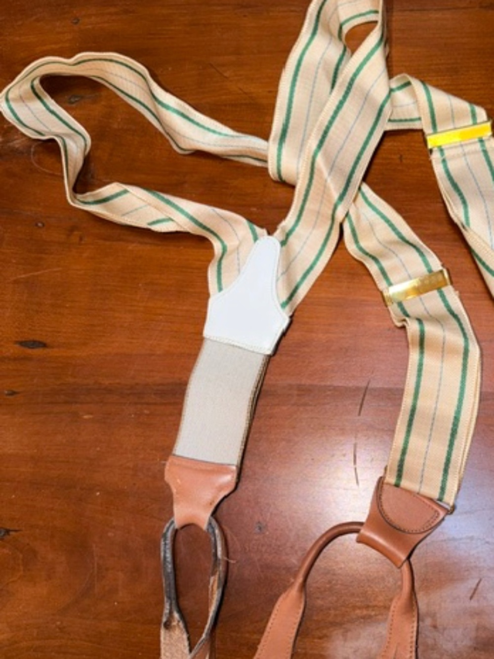 Vintage Ivory/Green Striped Suspenders